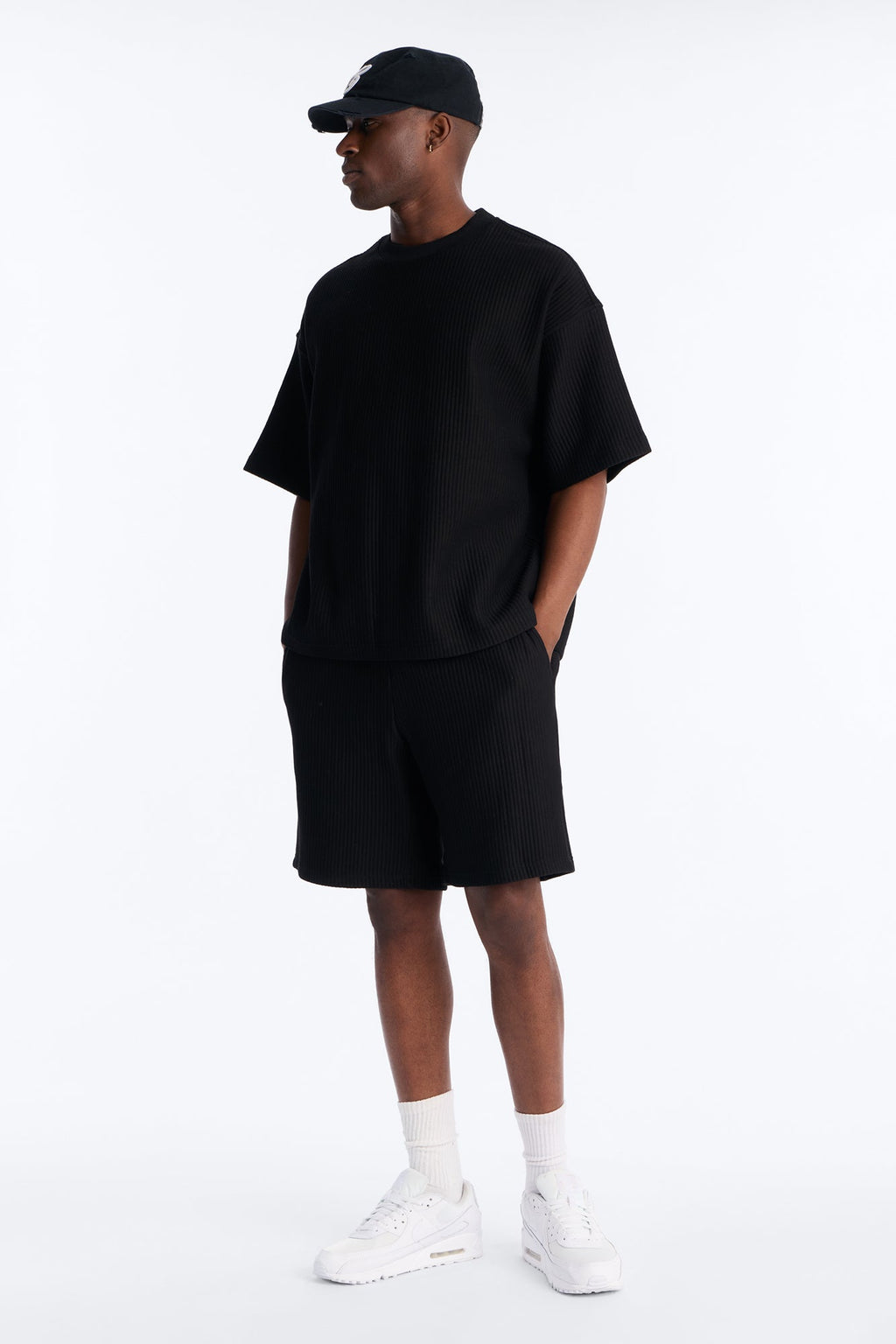Textured Oversized Short Sleeve Fleece Tee - Black image 2