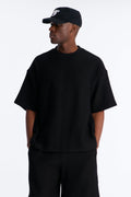 Textured Oversized Short Sleeve Fleece Tee - Black image 1