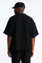 Textured Oversized Short Sleeve Fleece Tee - Black image 3