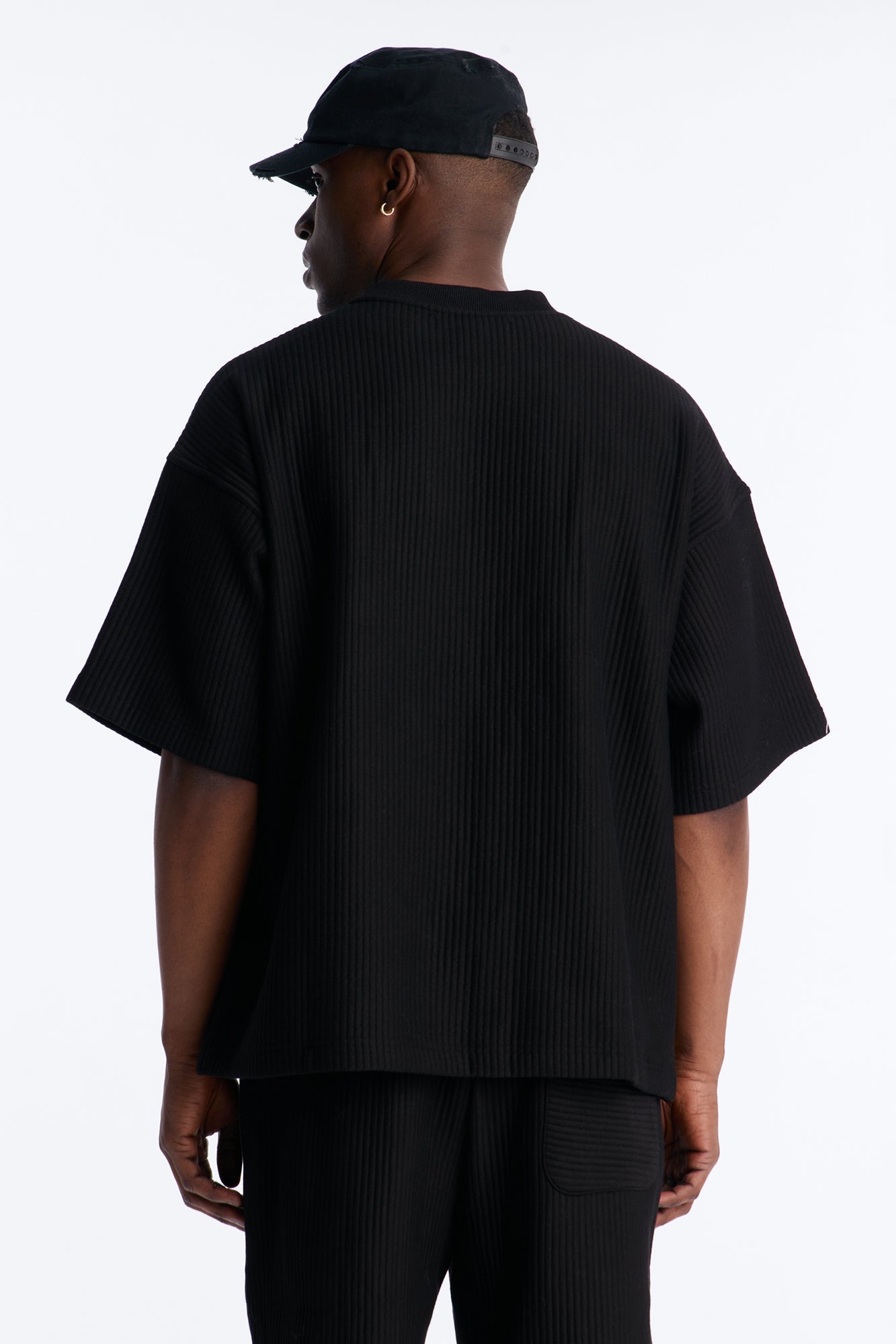 Textured Oversized Short Sleeve Fleece Tee - Black image 3