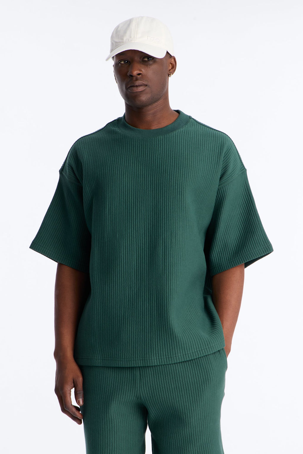 Textured Oversized Short Sleeve Fleece Tee - Hunter Green image 1