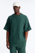 Textured Oversized Short Sleeve Fleece Tee - Hunter Green image 1