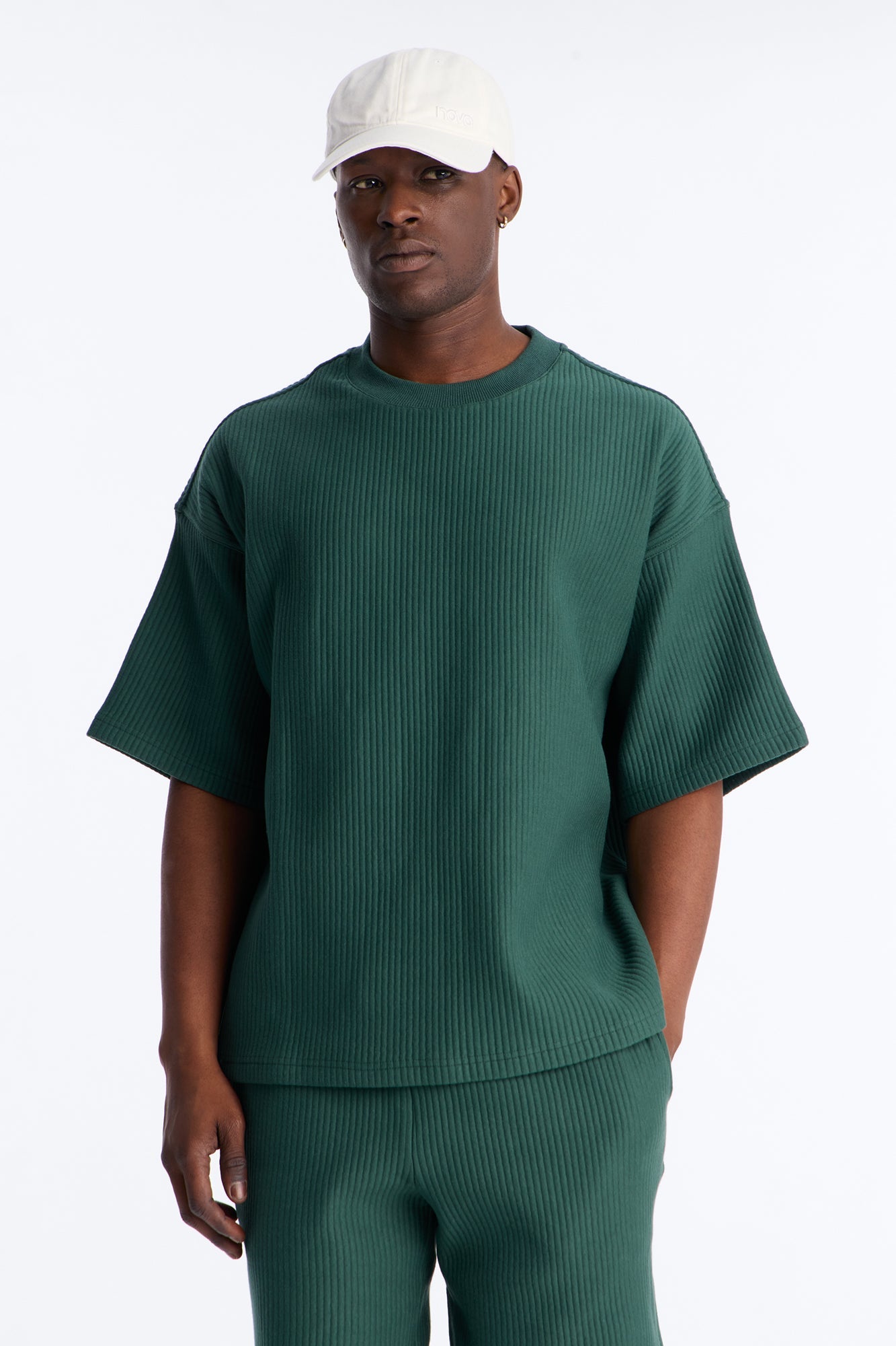 Textured Oversized Short Sleeve Fleece Tee - Hunter Green image 1