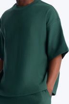 Textured Oversized Short Sleeve Fleece Tee - Hunter Green image 3