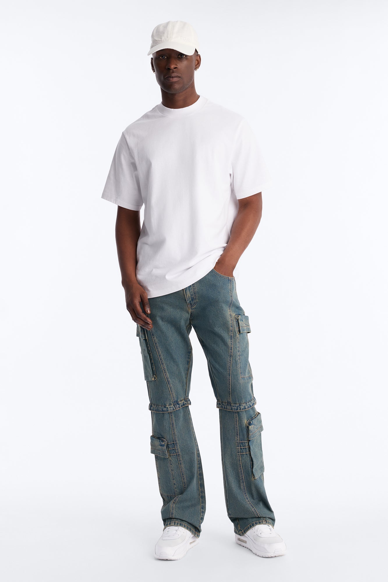 Stacked Slim Flare Utility Moto Cargo Jean - Dark Wash image 2