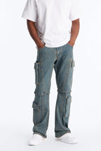 Stacked Slim Flare Utility Moto Cargo Jean - Dark Wash image 1