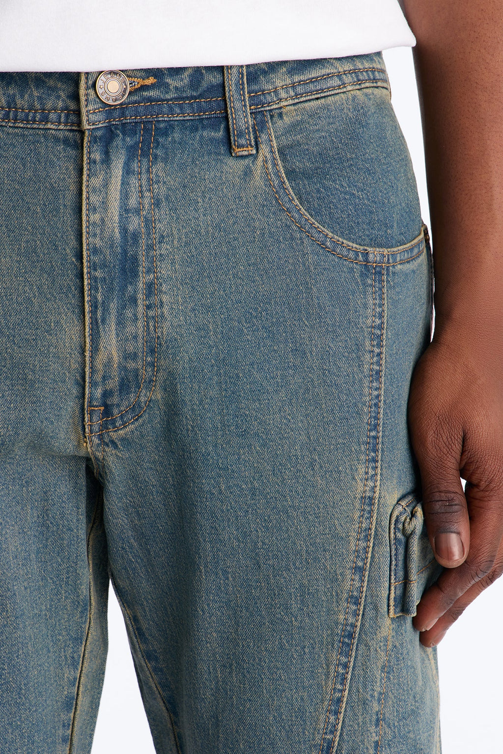 Stacked Slim Flare Utility Moto Cargo Jean - Dark Wash image 3