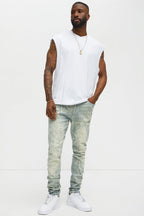 Graffiti Art Stacked Skinny Jeans - Light Wash image 2
