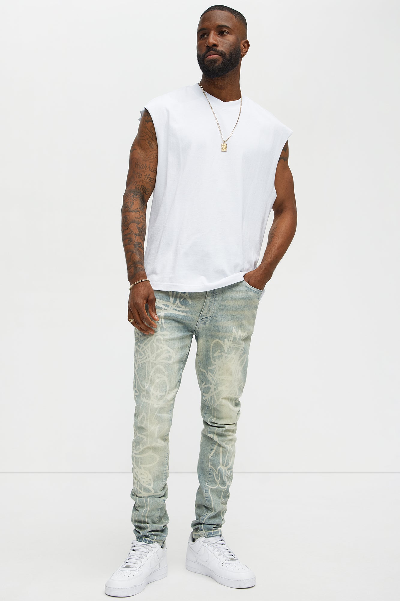 Graffiti Art Stacked Skinny Jeans - Light Wash image 2
