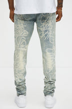 Graffiti Art Stacked Skinny Jeans - Light Wash image 4