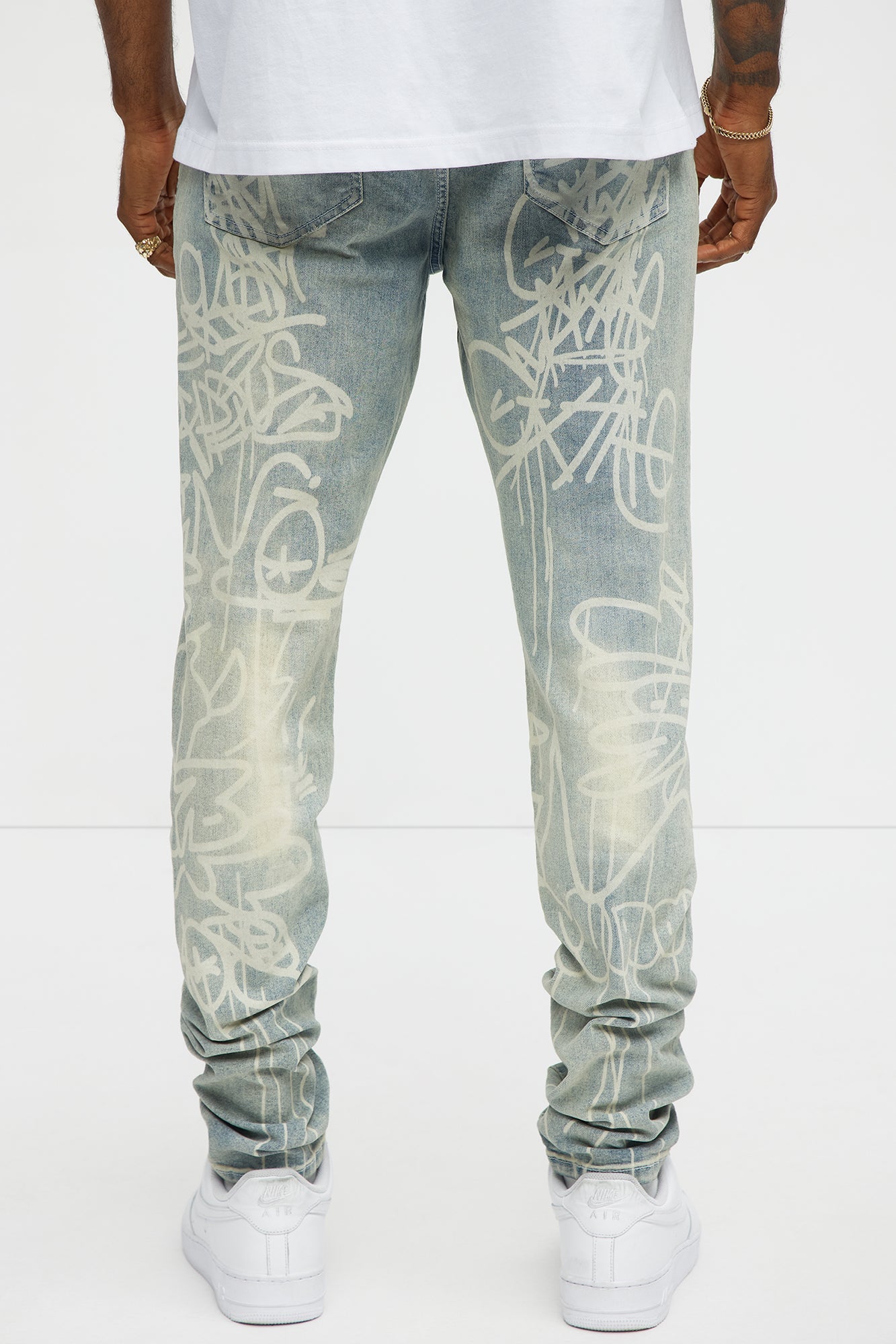Graffiti Art Stacked Skinny Jeans - Light Wash image 4