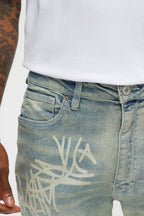 Graffiti Art Stacked Skinny Jeans - Light Wash image 3