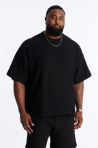 Textured Oversized Short Sleeve Fleece Tee - Black image 4