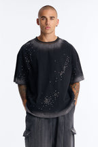 Stardust Dissolved Wash Rhinestone Tee - Black Wash image 1