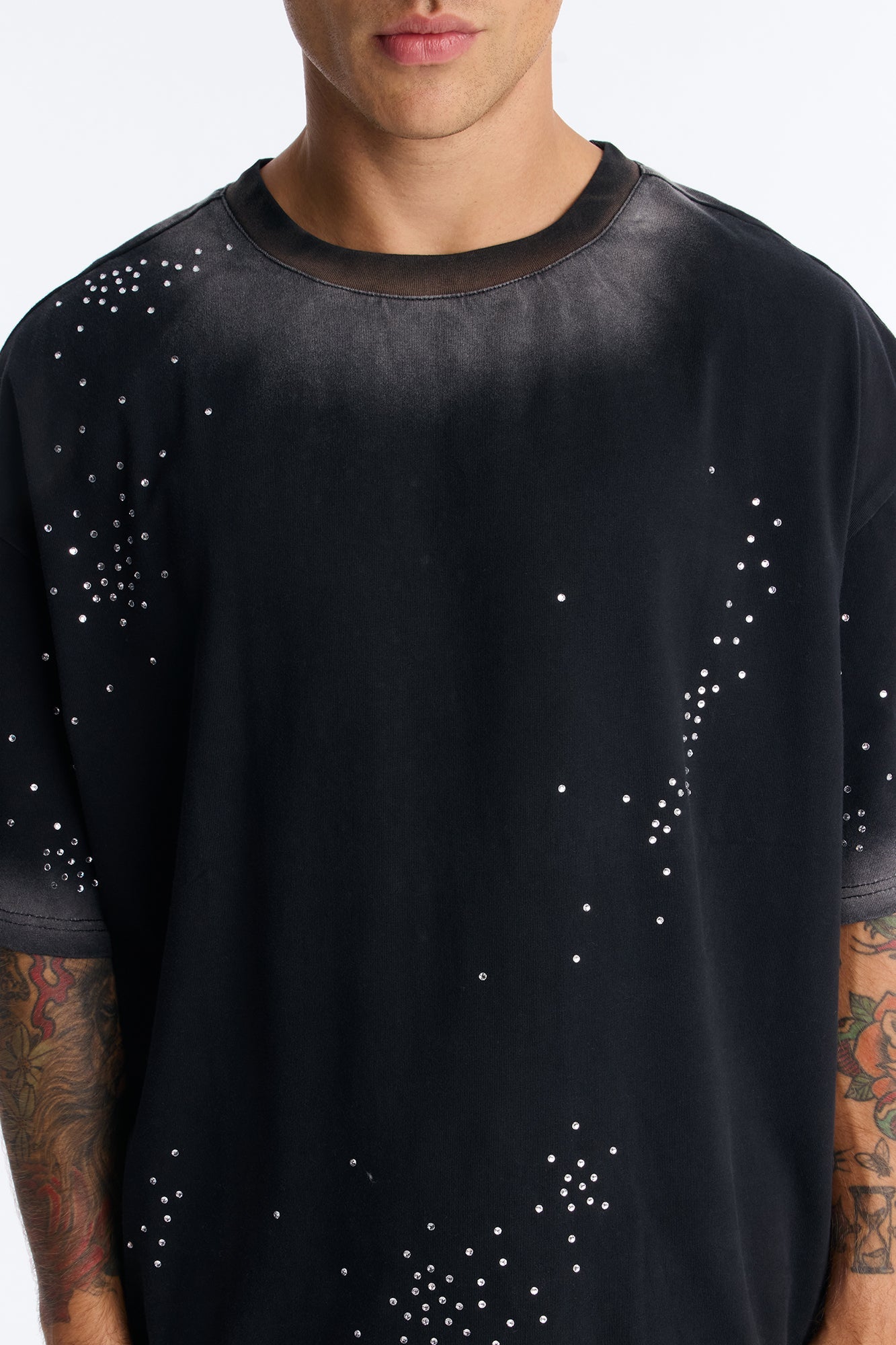 Stardust Dissolved Wash Rhinestone Tee - Black Wash image 3