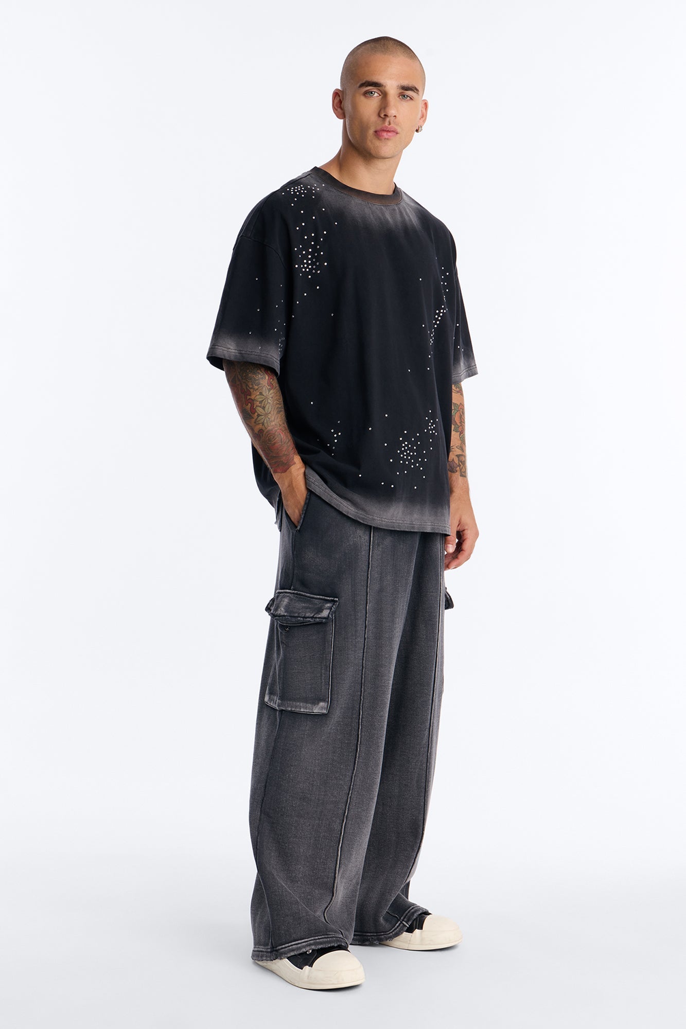 Stardust Dissolved Wash Rhinestone Tee - Black Wash image 2