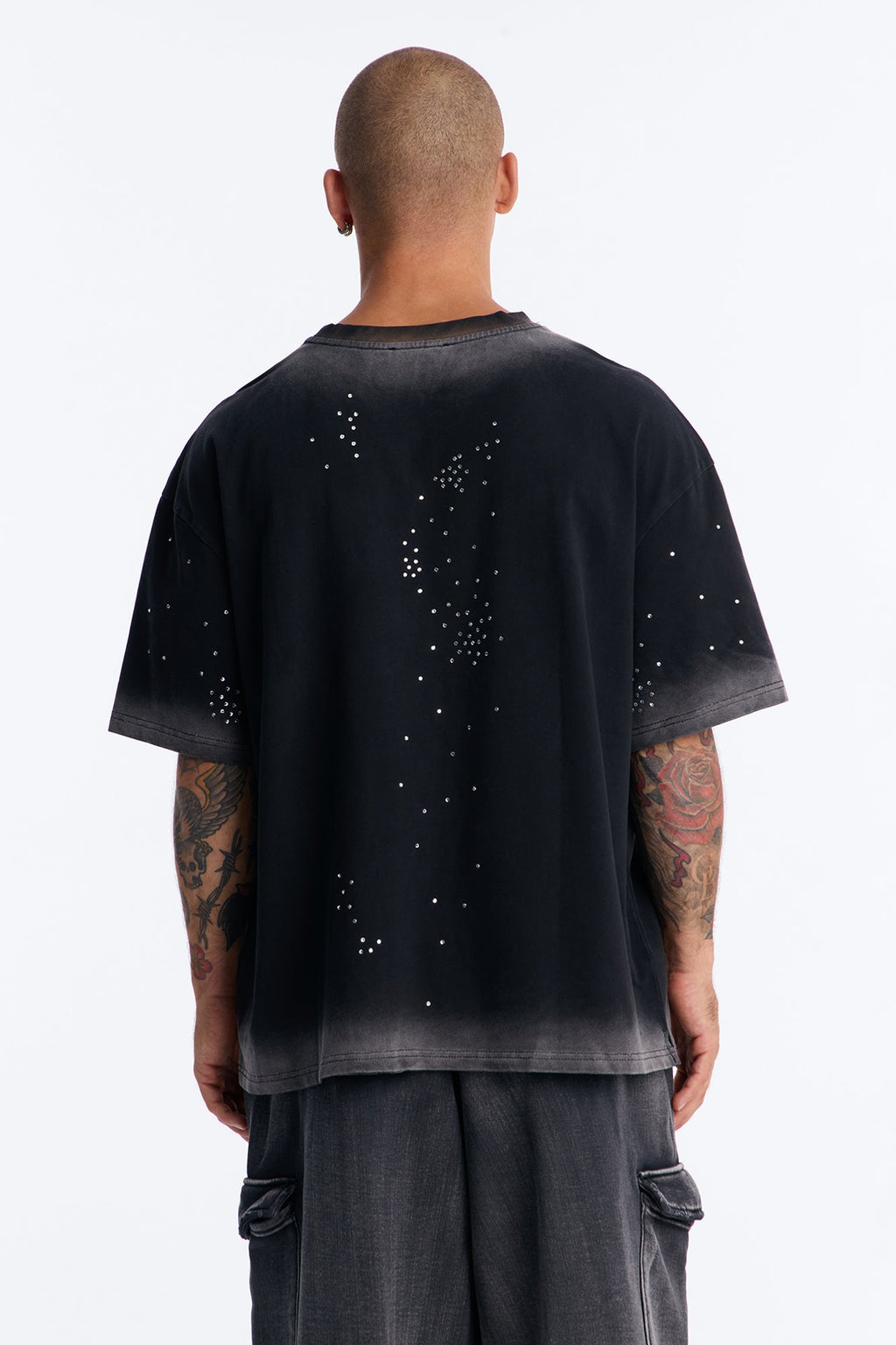 Stardust Dissolved Wash Rhinestone Tee - Black Wash image 4