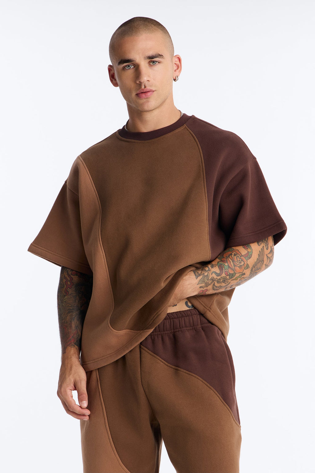 Oversized Neapolitan Paneled Sweatshirt - Brown/combo image 1