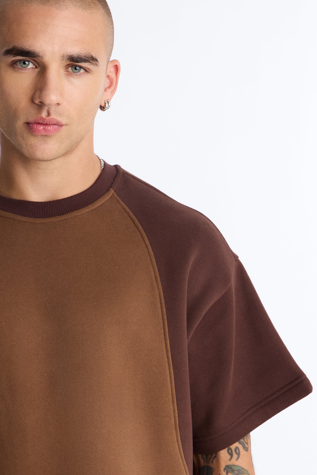 Oversized Neapolitan Paneled Sweatshirt - Brown/combo image 3