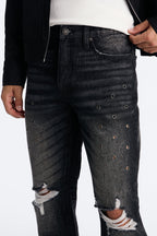 Stacked Slim Flare Looking Out Distressed Grommet Jean - Black Wash image 3