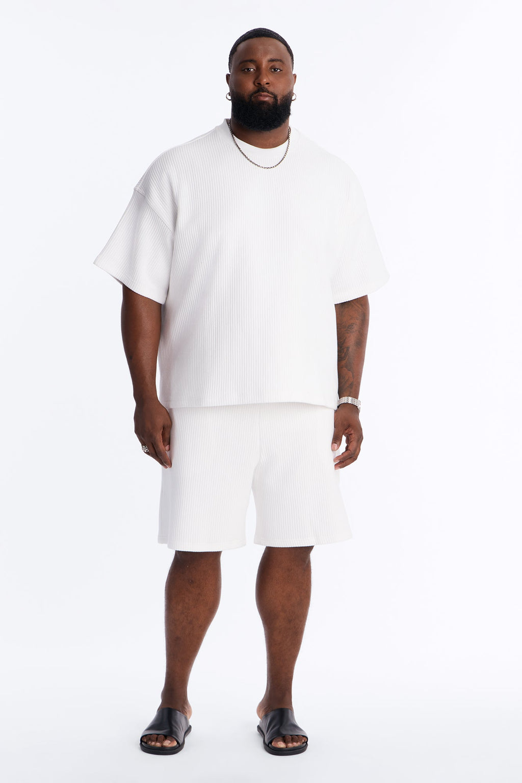 Textured Oversized Short Sleeve Fleece Tee - Cream image 2