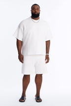 Textured Oversized Short Sleeve Fleece Tee - Cream image 2