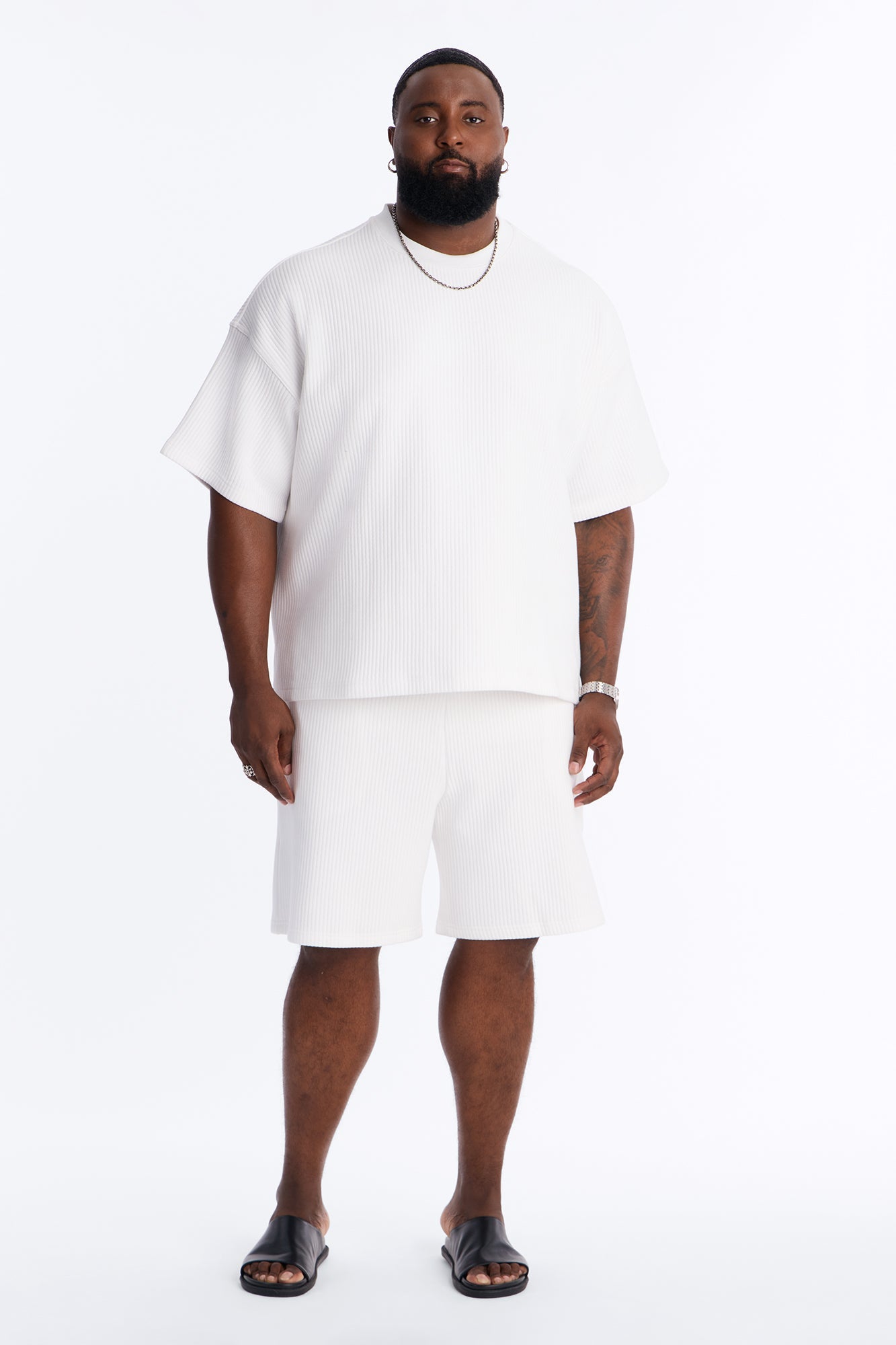 Textured Oversized Short Sleeve Fleece Tee - Cream image 2