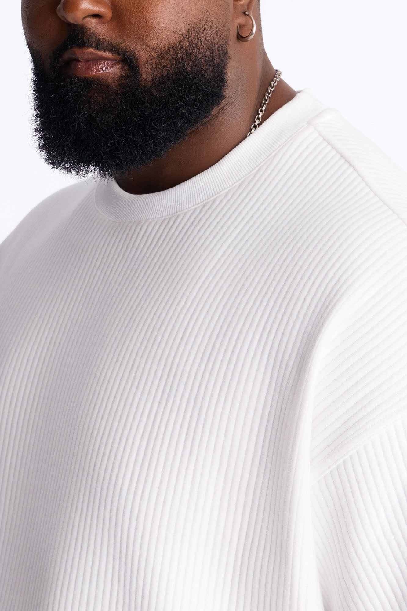Textured Oversized Short Sleeve Fleece Tee - Cream image 3