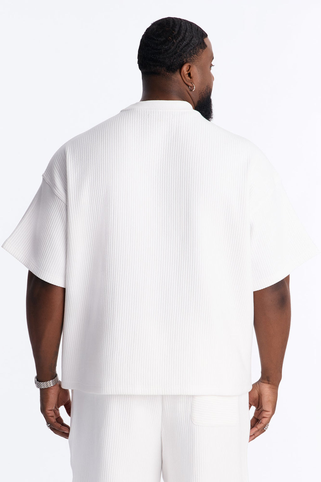 Textured Oversized Short Sleeve Fleece Tee - Cream image 4