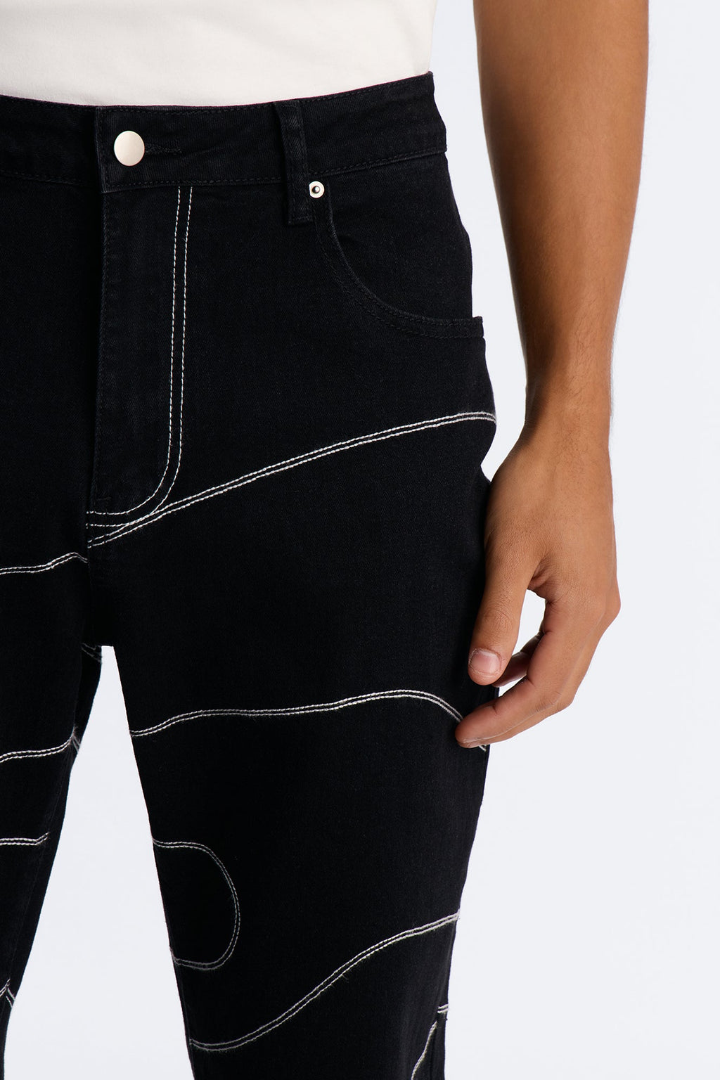 Lasso Embroidered Stacked Slim Flare Jeans - Black image 3