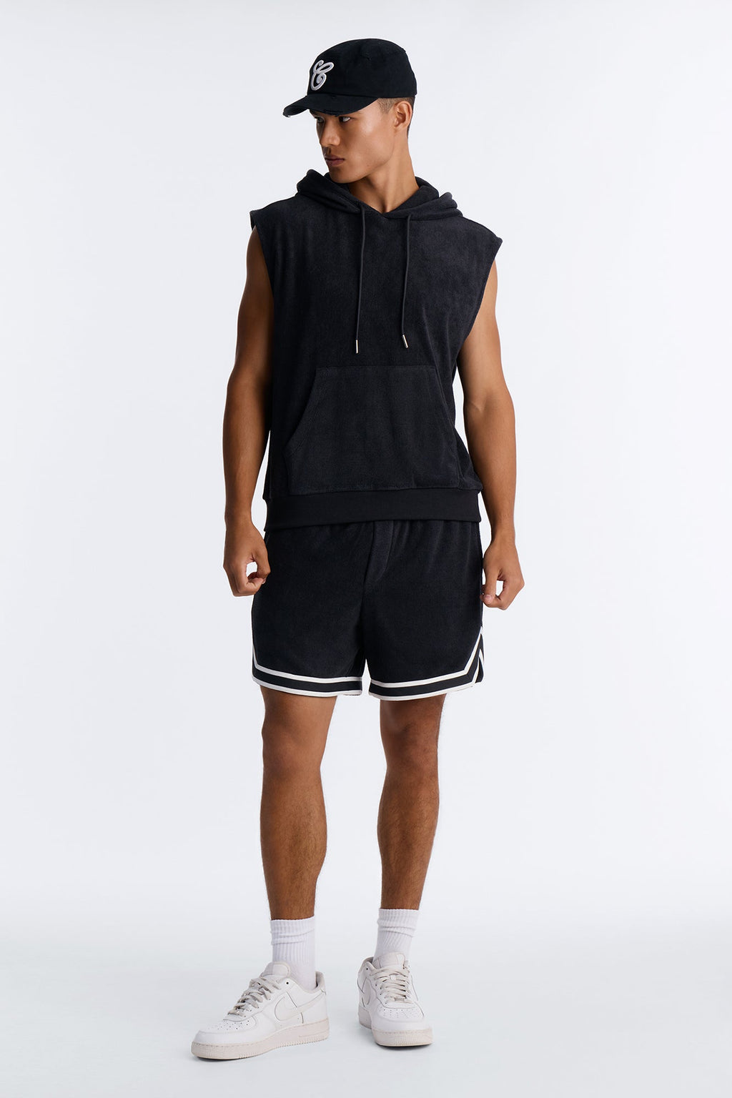 Classic Terry Cloth Sleeveless Hoodie - Black image 2