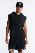 Classic Terry Cloth Sleeveless Hoodie - Black image 1