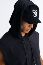 Classic Terry Cloth Sleeveless Hoodie - Black image 3