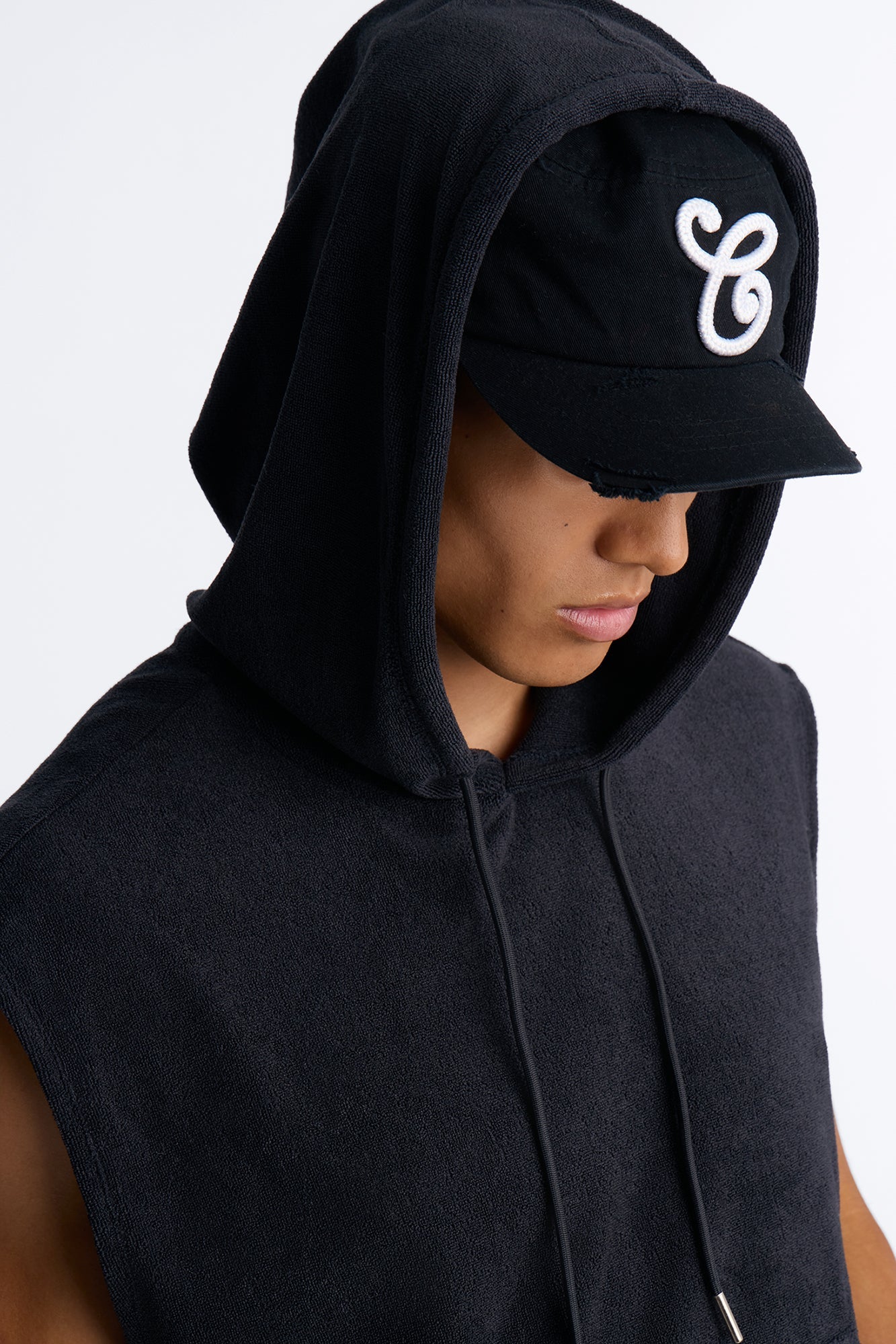 Classic Terry Cloth Sleeveless Hoodie - Black image 3