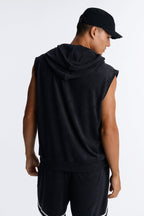 Classic Terry Cloth Sleeveless Hoodie - Black image 4