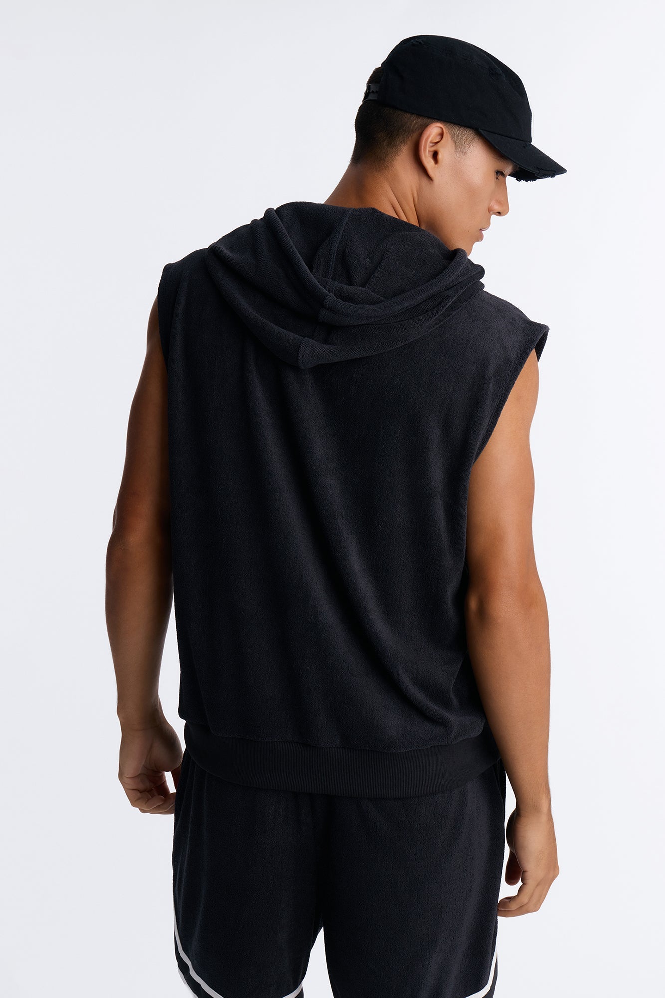 Classic Terry Cloth Sleeveless Hoodie - Black image 4