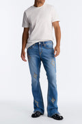 Heavy Stitch Slit Astor Stacked Slim Flare Jean - Medium Blue Wash image 1