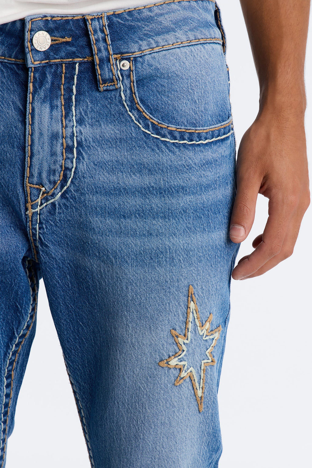 Heavy Stitch Slit Astor Stacked Slim Flare Jean - Medium Blue Wash image 3