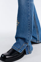 Heavy Stitch Slit Astor Stacked Slim Flare Jean - Medium Blue Wash image 4