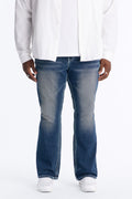 Heavy Stitch Back Flap Stacked Slim Flare Jean - Dark Wash image 1