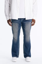 Heavy Stitch Back Flap Stacked Slim Flare Jean - Dark Wash image 1