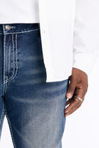 Heavy Stitch Back Flap Stacked Slim Flare Jean - Dark Wash image 3