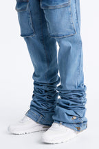 Ultra Stacked Skinny Cargo Jean - Medium Blue Wash image 4