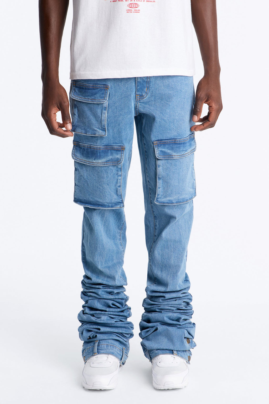 Ultra Stacked Skinny Cargo Jean - Medium Blue Wash image 1