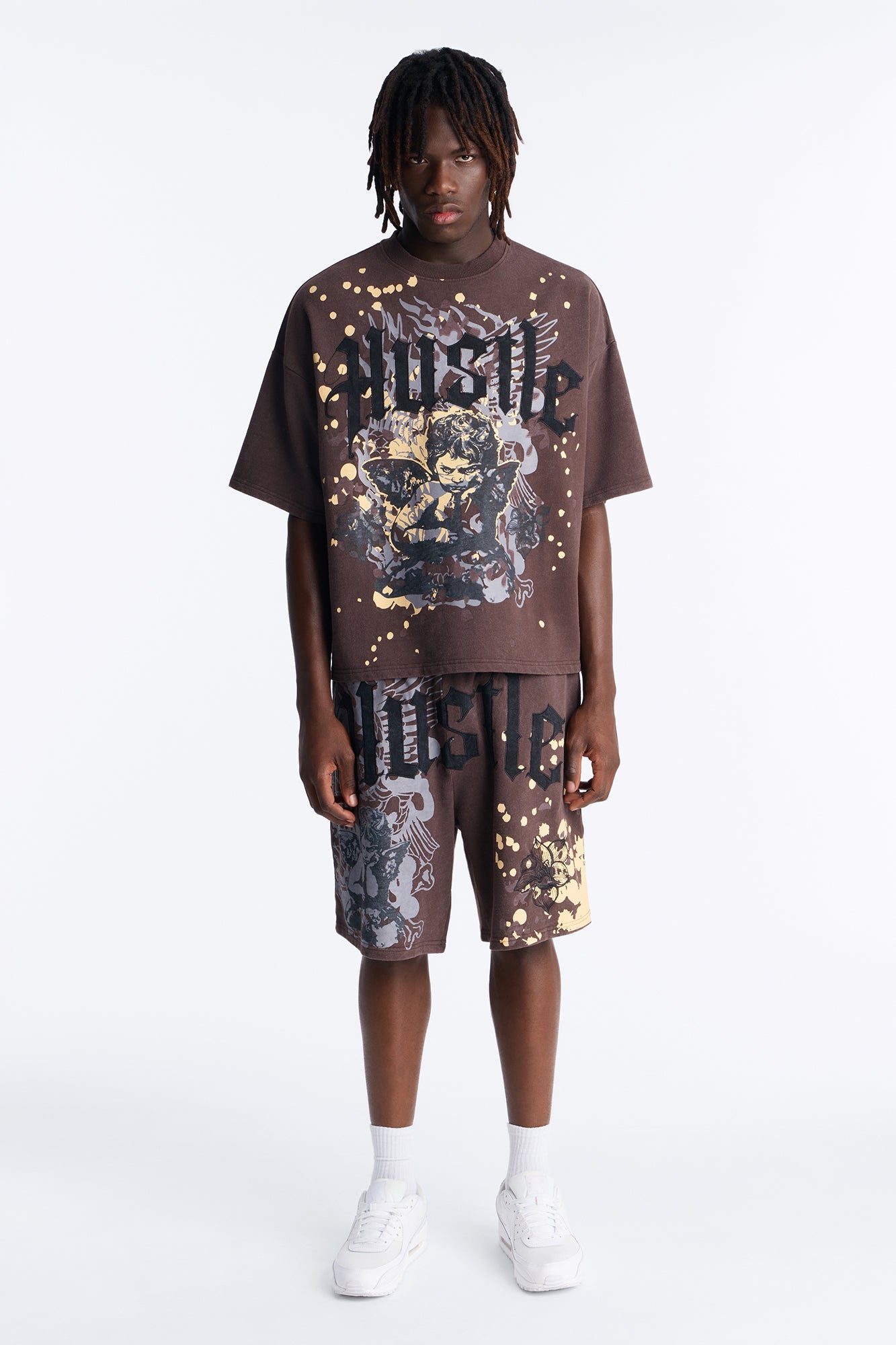 Heavenly Hustle Patch Oversized French Terry Tee - Brown image 2