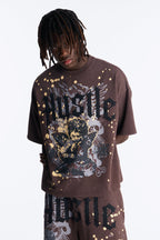 Heavenly Hustle Patch Oversized French Terry Tee - Brown image 1