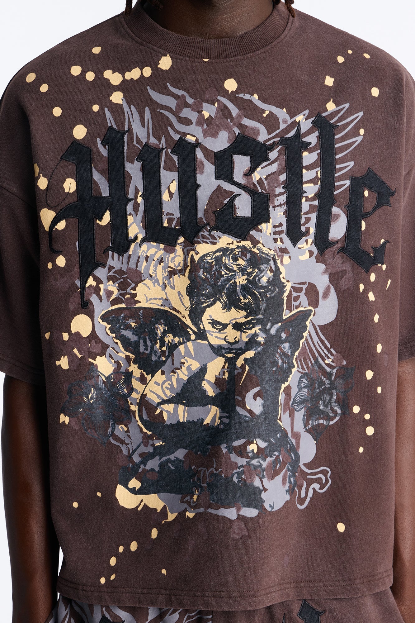 Heavenly Hustle Patch Oversized French Terry Tee - Brown image 3