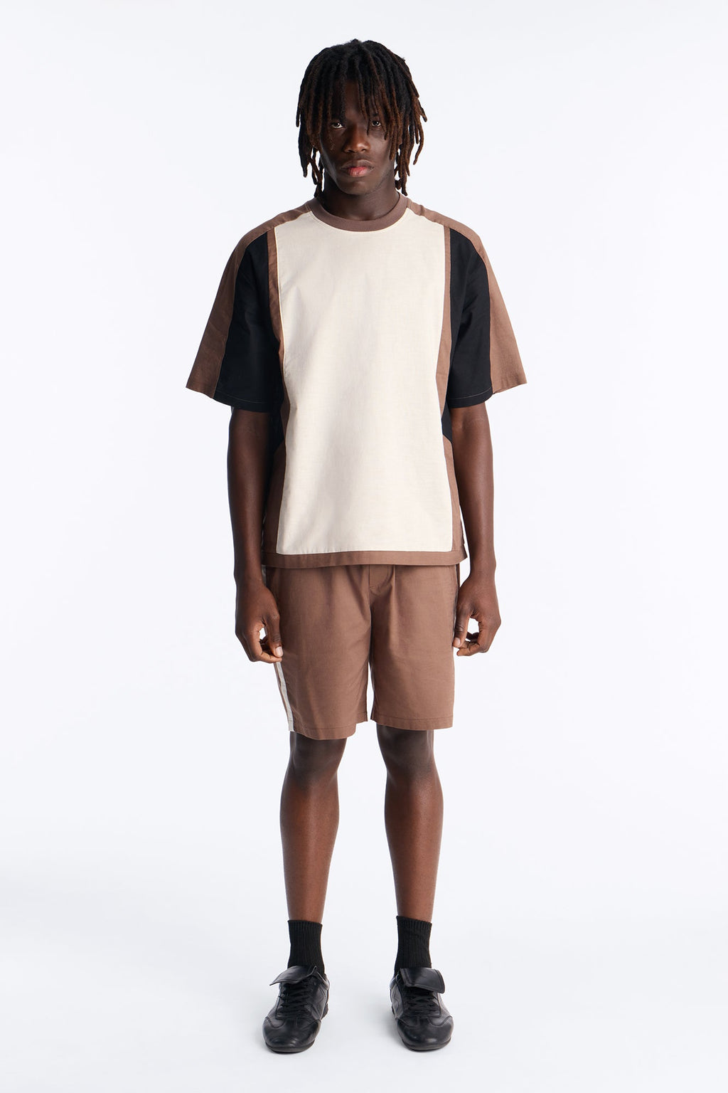 Basic Color Block Short Sleeve Tee - Brown/combo image 2