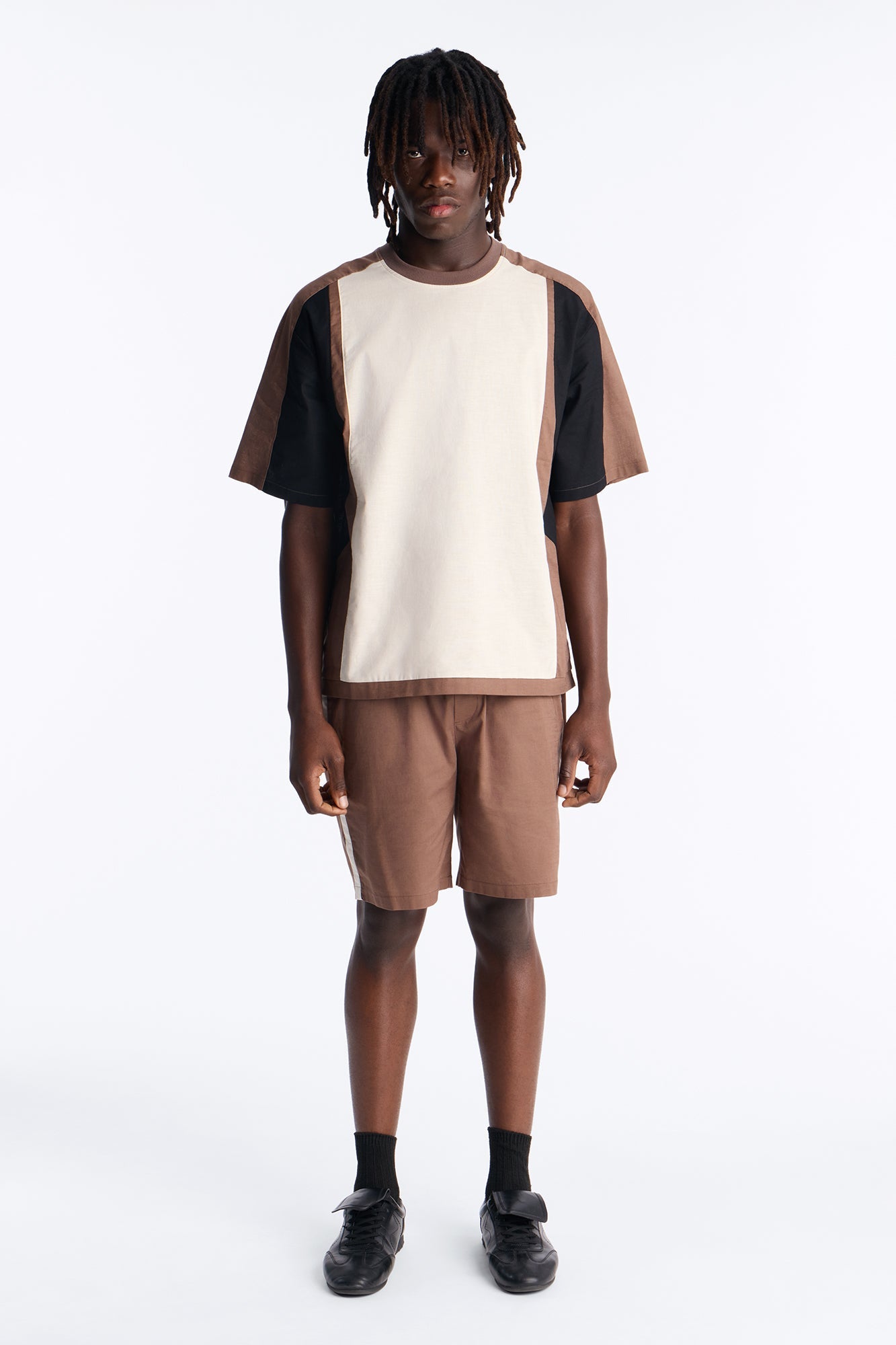 Basic Color Block Short Sleeve Tee - Brown/combo image 2