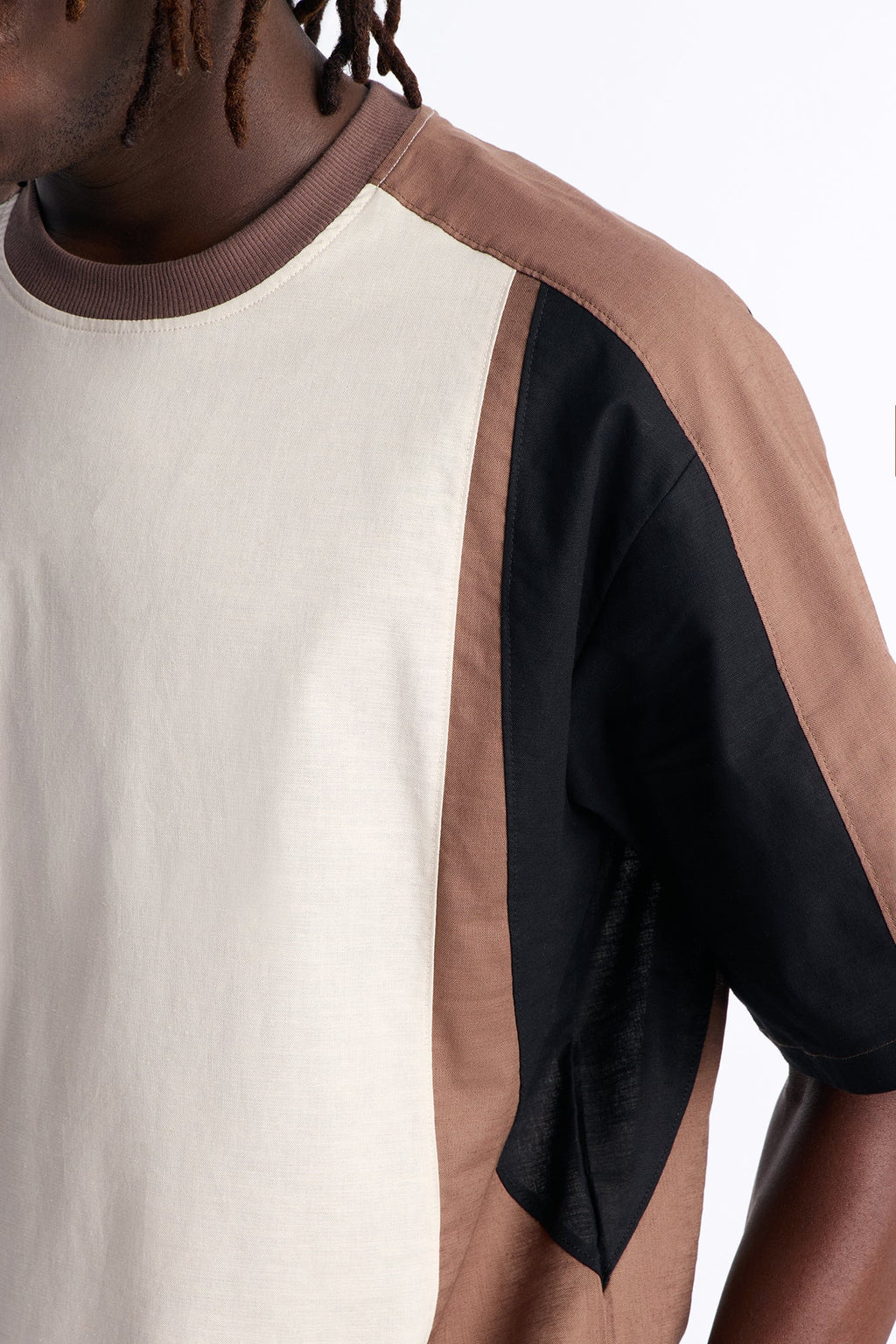 Basic Color Block Short Sleeve Tee - Brown/combo image 3